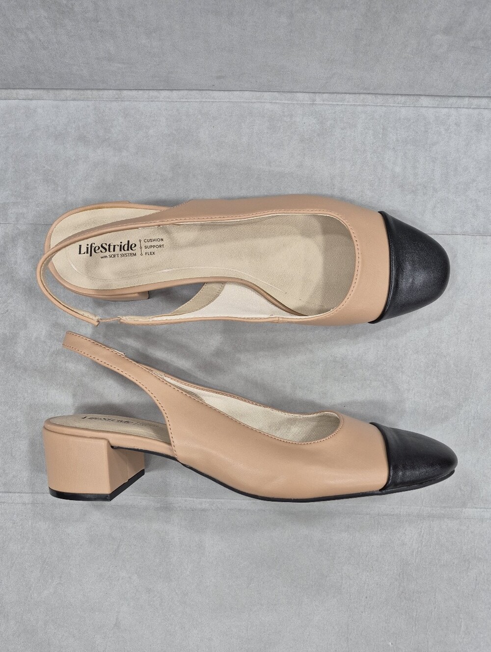 LifeStride Becoming sling back heels women's 11 tan black cap toe